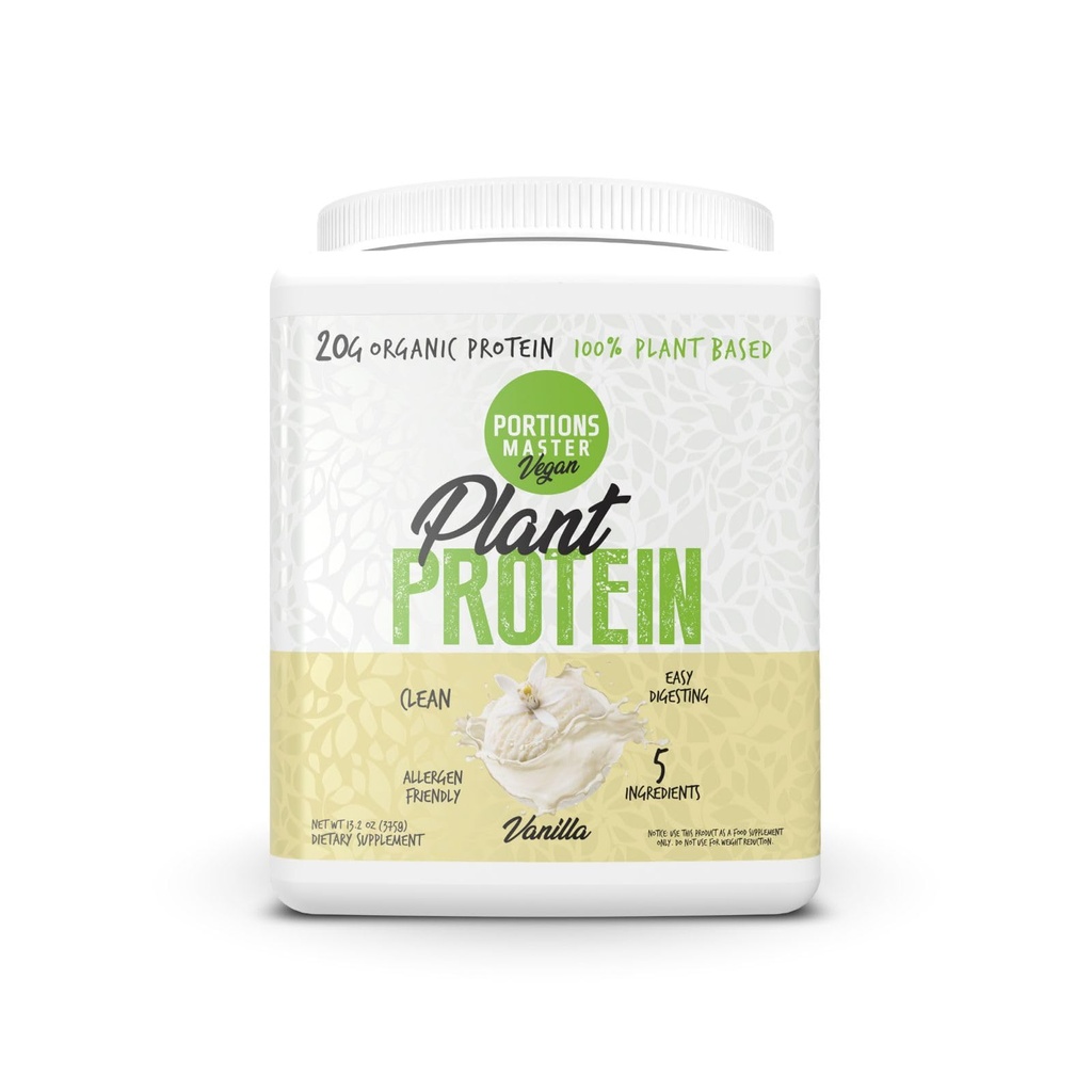 Portions Master Plant Protein Organic Plant Based Protein Powder with Fermented Brown Rice Complete Amino Acid Profile Vegan Non GMO Gluten Free (375g, Vanilla)