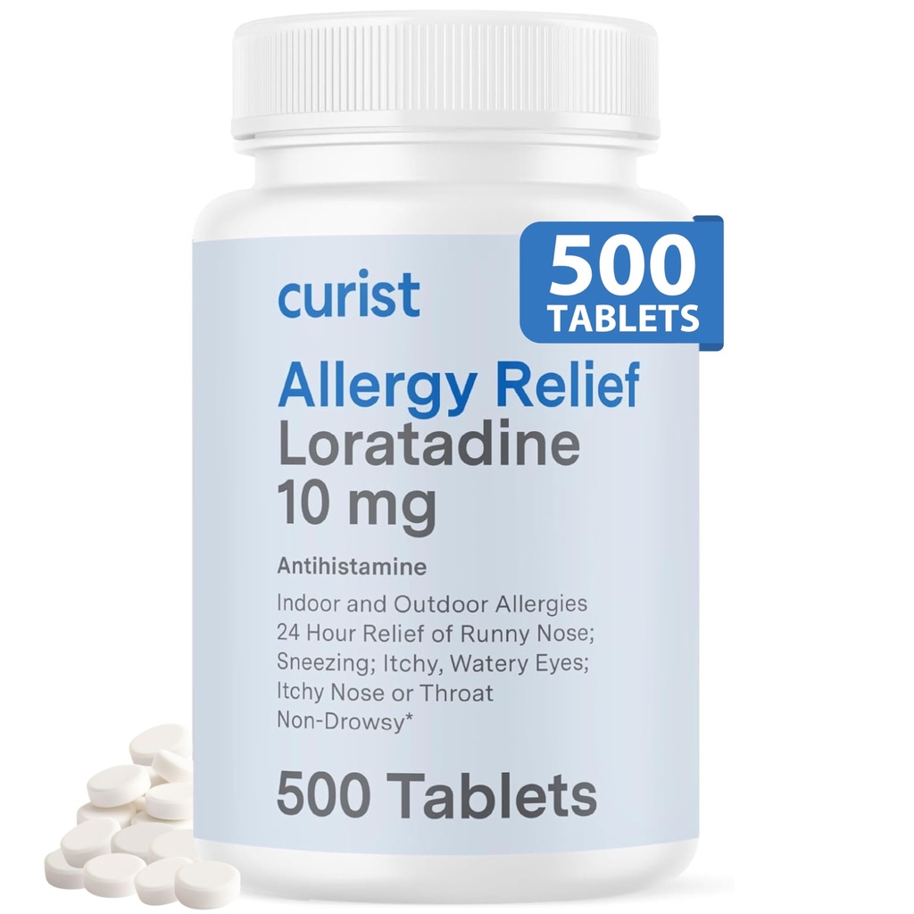 Curist Loratadine 10mg Bulk - 500 Count - All Day Non Drowsy Allergy Medicine - 24 Hour Antihistamine Tablets for Runny Nose, Itchy Eyes, & Sneezing - Indoor & Outdoor Allergy Medicine for Adults