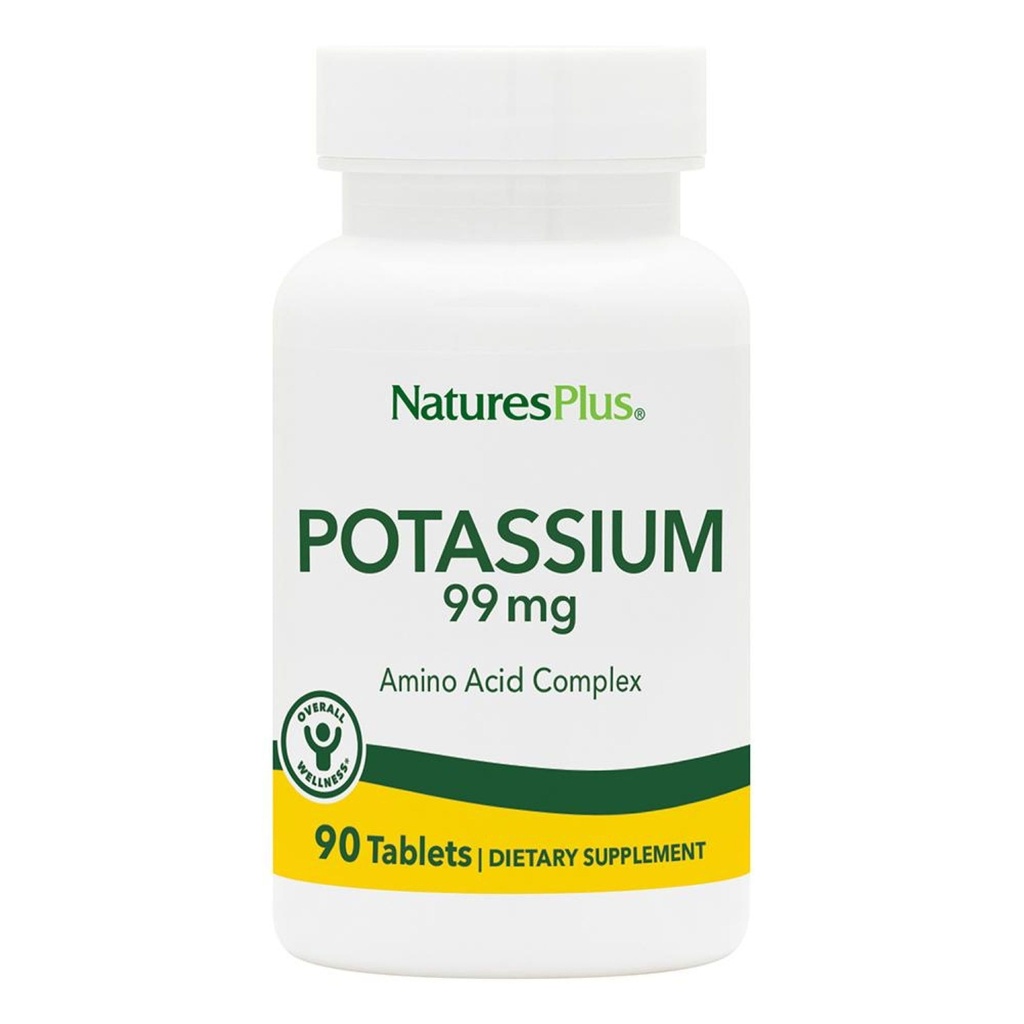 Nature's Plus Potassium 99 מ"ג, 90 טבליות - תמיכה ב- Electrolyte Balance & Total Well-Being - Gluten Free, Vegetarian - 90 משרתים