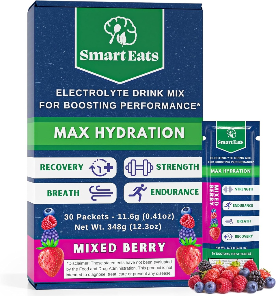 אבקת Smart Eats Electrolyte - 1,690 מ"מ אלקטרוליטים, 9 מינרלים חיוניים ווויטמינים, 5 אנטי-oxidants, Rapid & Energyzing הידרציה, שעוצבה על ידי רופאים, <1 סוכר דקדוק, Sour Bre Flavor - 30 Packets