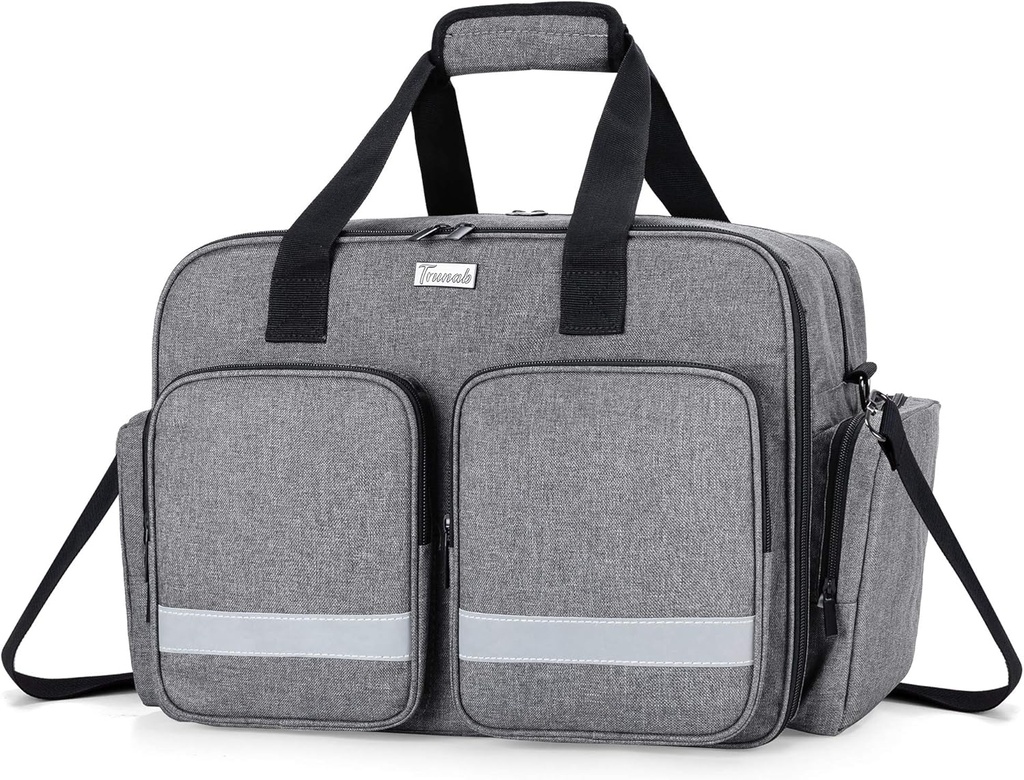 Trunab Medical Bag - Empty First Aid Bag for Nurse, Doctor, Paramedic - Home Care Nurse Bag with Padded Layer for PC - עיצוב פטנט - אפור