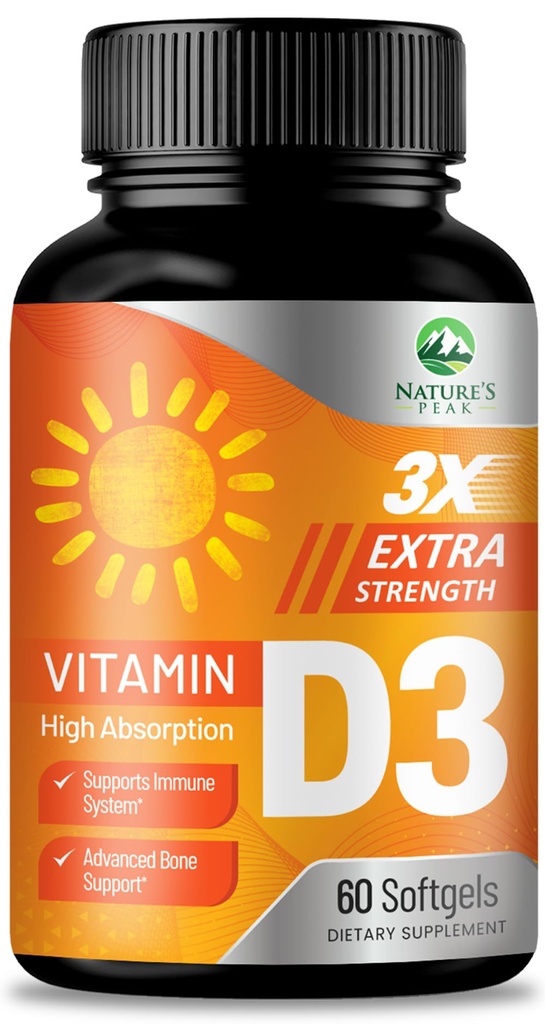 ויטמין D3 5000 IU Softgels (125 mcg) - תוספת חיזוק ויטמינים D-3 Dietary תוספת עבור העצם, שיניים, בריאות שרירים ותמיכה החיסון, תמיכה מהירה Absorbtion Mini D Softgel, non-GMO, Gluten Free - 60 Count הרוזן