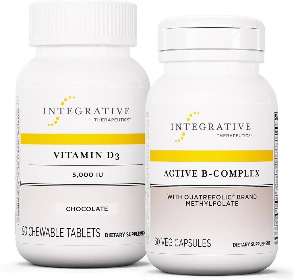 Integrative Therapeutics Bundle עם Active B-Complex, 60 קפסולות ווויטמין D3 125 mcg, 90 Chewables - Active B-Complex כדי לתמוך במטבוליזם אנרגיה * - ויטמין D3 לתמיכה בבריאות העצם *