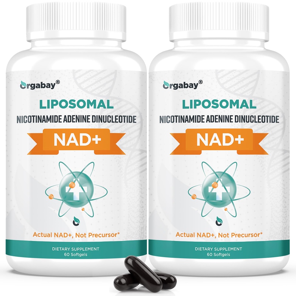 Orgabay Liposomal NAD+ תוספת של 500 מ"ג, High Absorption, Boost NAD+ עם TMG 250 מ"ג, Actual NAD Plus More Efficient Than Nicotinamide Riboside, תמיכה באנרגיה סלולרית, הזדקנות בריאה 120 Softgels