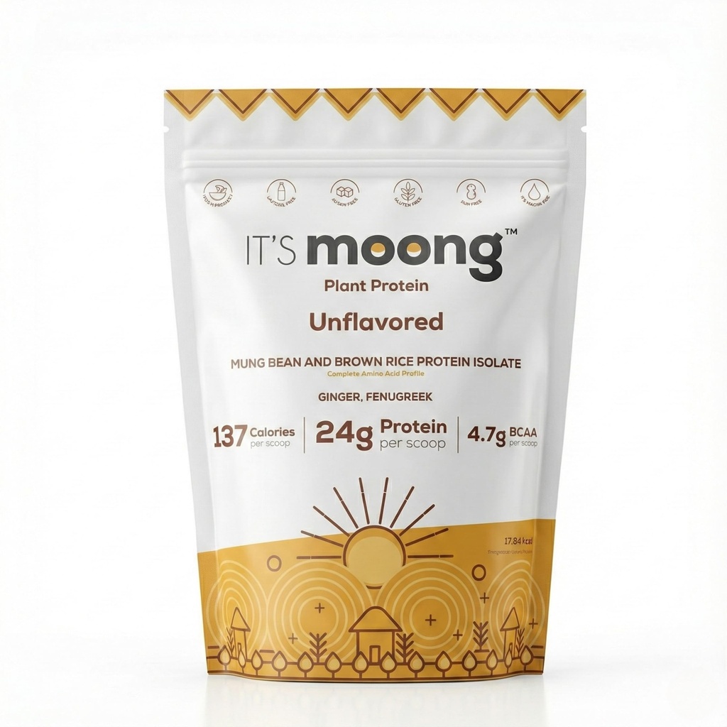 It's Moong Plant Protein Powder, Unflavored | Mung Bean & Brown Rice Isolate Blend Ginger & Fenugreek 24g Protein & 4.7g BCAAs | Vegan, Gluten Free, Soy Free, Lactose Free, Non-GMO, 17.64 oz (500g)