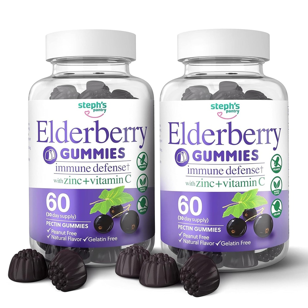 חניכיים ישנות עם ויטמין C ו- Zinc - Immune Booster Elderberrymies for Adults and Kids - Natural Ingredients Defense Multivitamins with Antioxidant Support (120 חניכיים)