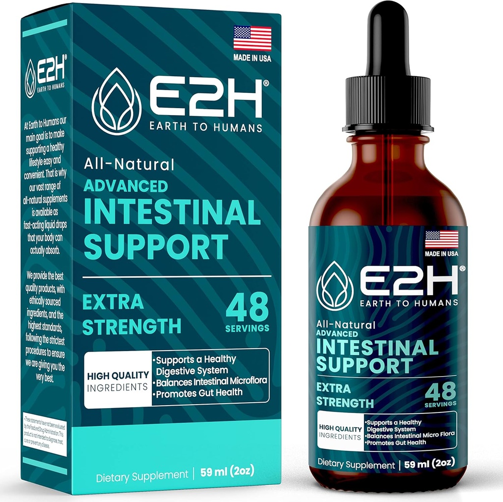 E2H Advanced Intestinal Support - Natural Intestinal Cleanse and Digest תוסף ניקוי אקסיבי - Wormwood ו Black Walnut Extract - Non-GMO, טבעוני - 2 Fl Oz