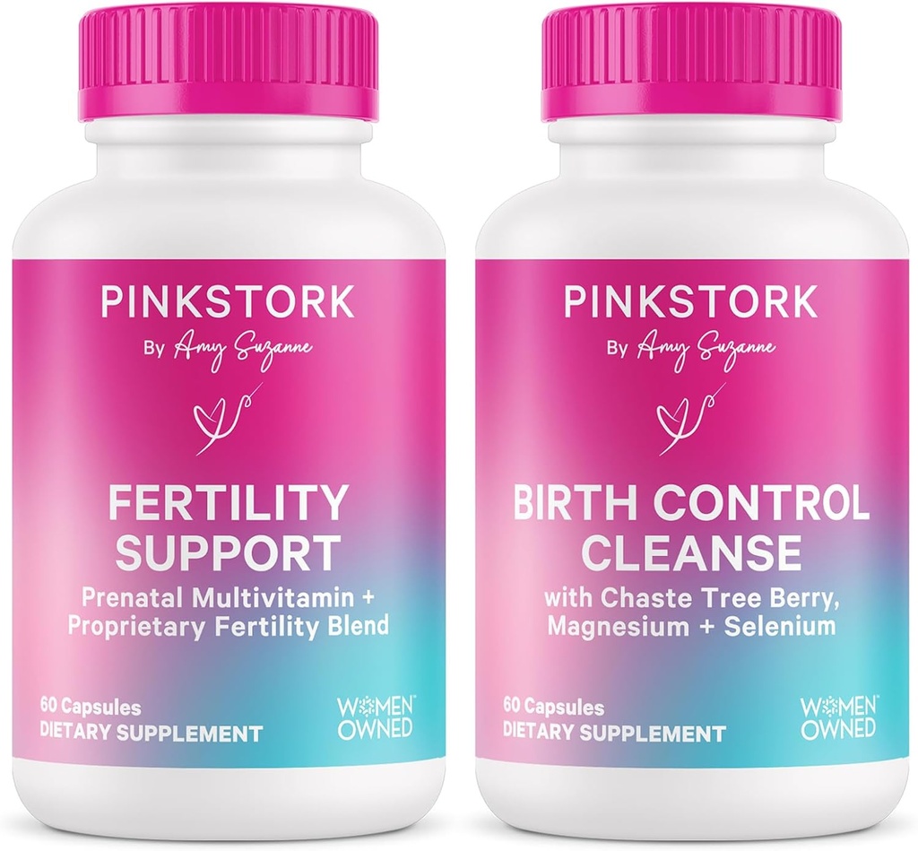 Pink Stork הריון Prep & פוריות תמיכה - Vitex, Inositol, Folate - Birth Control ניקויse - 2 Pack