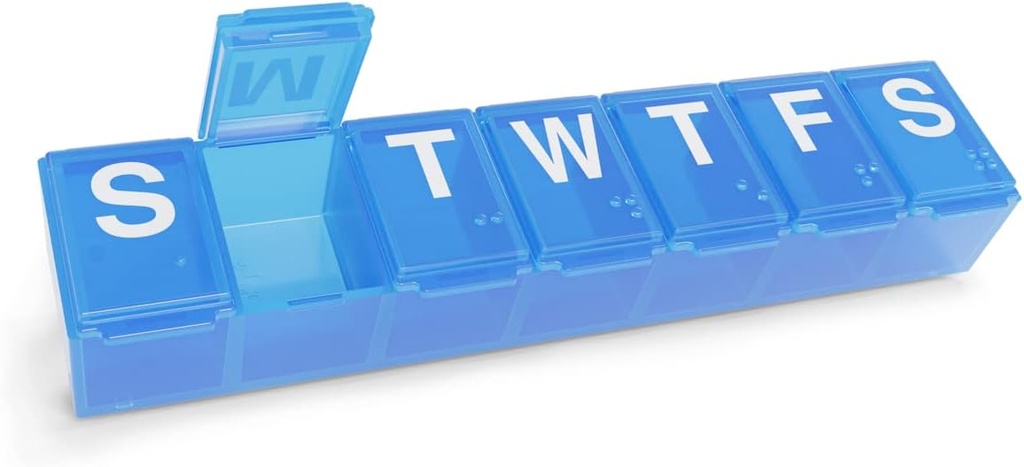 EZY DOSE Weekly (7-Day) Pill Organer, Medicine Planner, ויטמין מארגנת Box, Case for Supplements and Fish Oils, Convenient and Easy to Use Medium Measuretments, Travel Friendly, Blue, BPA Free