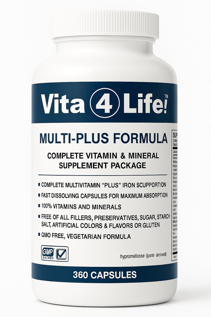 Vita4Life!® Bariatric Multivitamins Multi-Plus פורמולה | 483% תמיכה בברזל | 360 קפסולות מהירה-Absorbing | ויטמין B Complex for Gastric Bypass & Opמטופלים | Made in USA