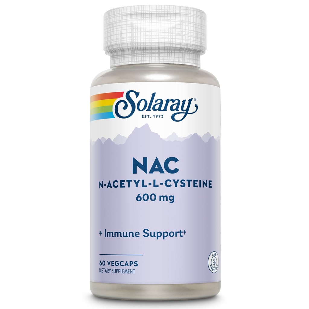 SOLARAY NAC Supplement N-Acetyl L Cysteine for Men & Women - Precursor to Glutathione & Amino Acid Support for Cellular Health, NAC Capsules 600 mg, Antioxidant Support for Immune Health - 60 Veg Caps
