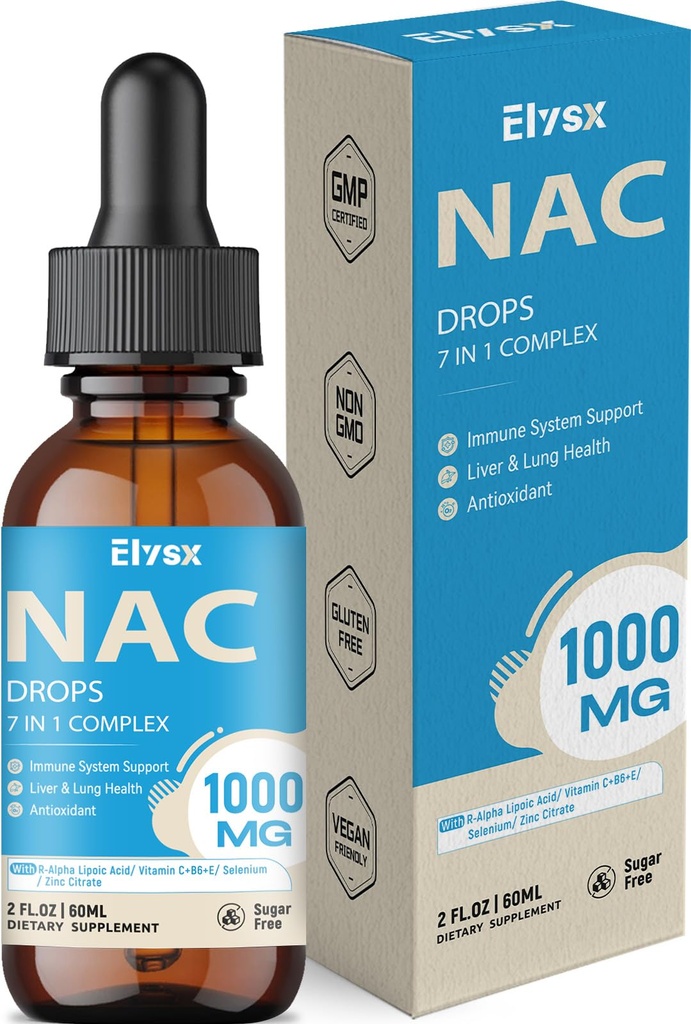 Liquid NAC Drops 1000MG, NAC Supplement N-Acetyl Cysteine with Alpha Lipoic Acid for Adults & Kids, Immune System & Antioxidant Support, Liver & Lung Health, Natural Lemon Flavor, Sugar Free, 2FL OZ