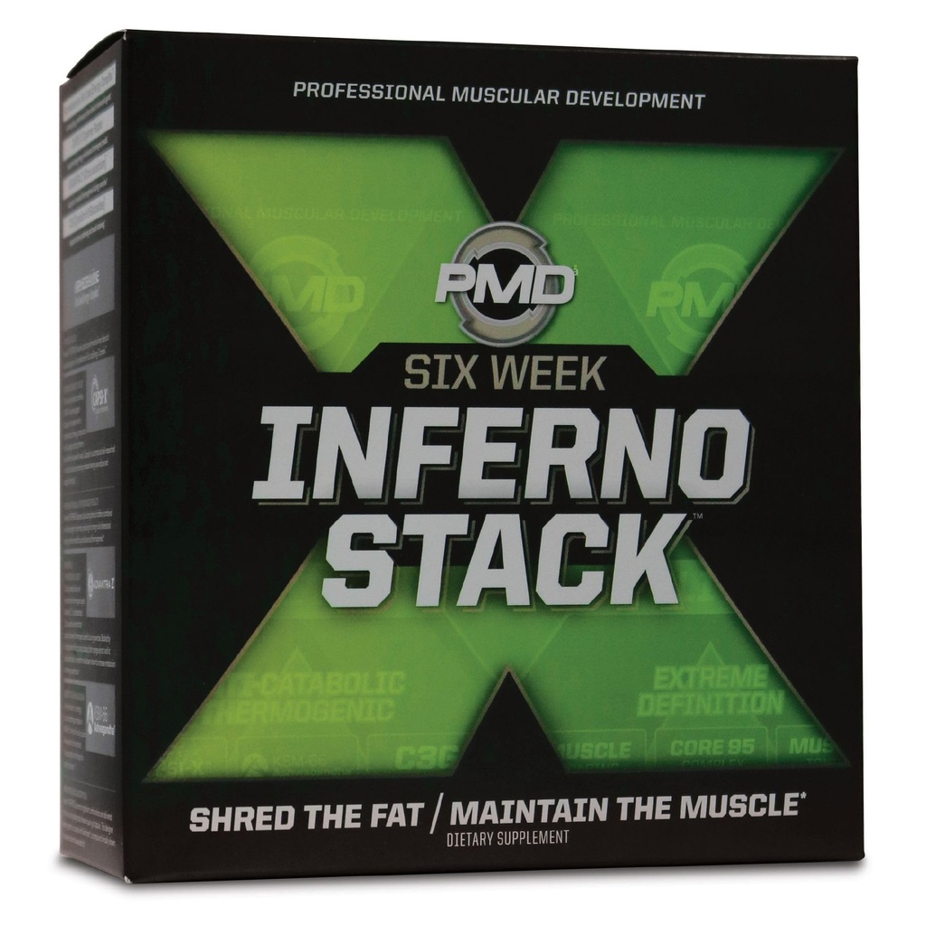 PMD ספורט שישה שבועות Inferno Stack - שריפת שומן בעוצמה מקסימלית ו- CLA אומגה שומן Acid לאבד שומן מהר להגביר את שרירי טונה - ארסנל X Inferno / 120 Gels, אומגה חיתוך עלית / 180 Softgels