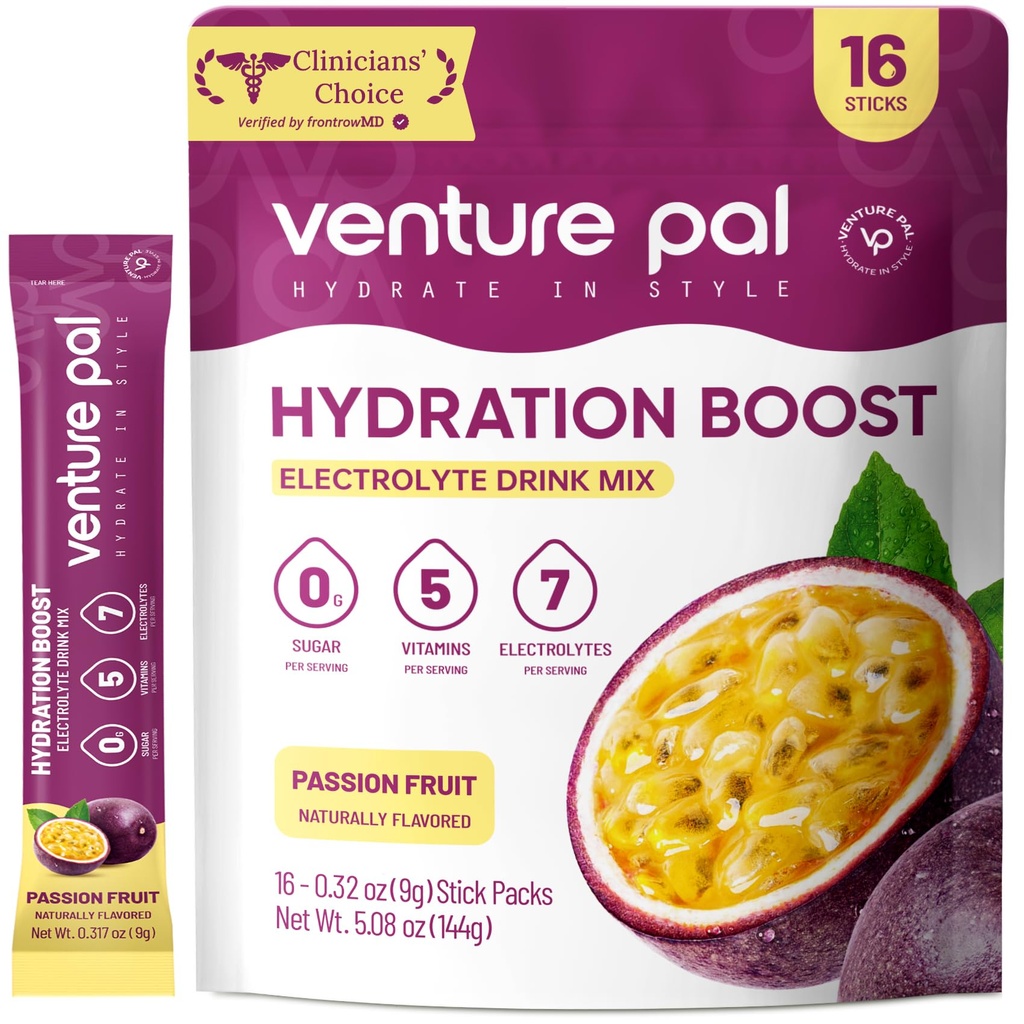 Venture Pal Sugar Free Electrolyte אבקת Packets - נוזל יומי הרביעי לשתות לערבב עבור הידרה מהירה & Party Recovery | 5 ויטמינים ו 7 אלקטרוליטים
