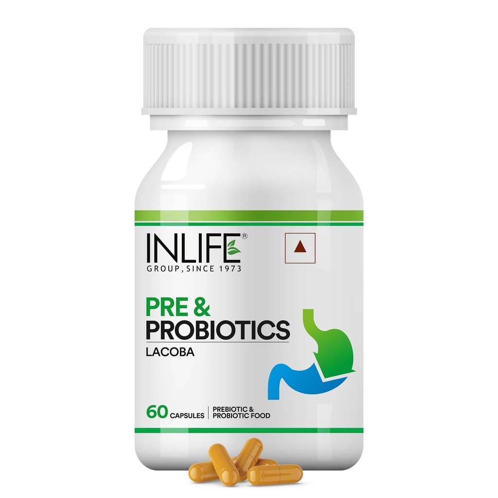INLIFE Prebiotic Probiotic Supplement, 6 Strains, Gut Health, 60 Capsules
