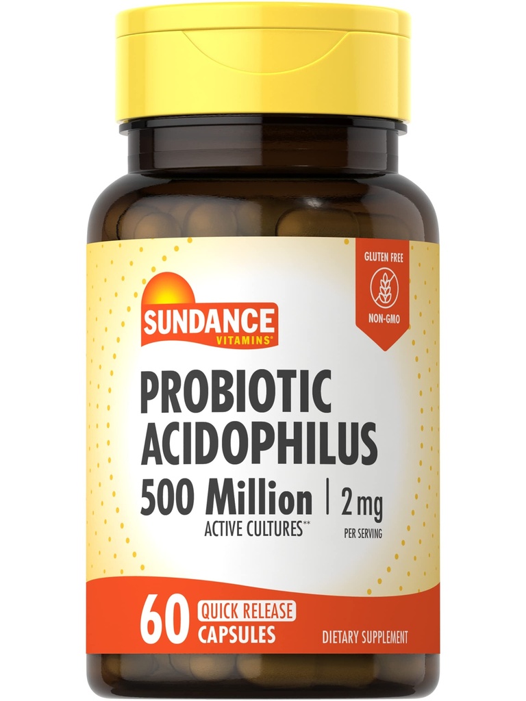Sundance Probiotic Acidophilus | 500 מיליון תרבויות אקטיביות | 60 קפסולות שחרור מהיר | Non-GMO, Gluten Free Supplement