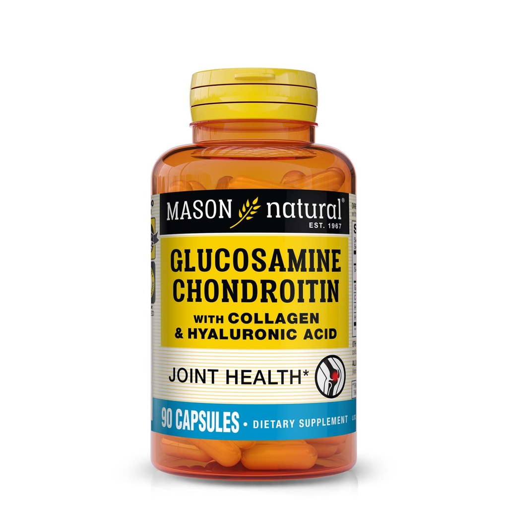 MASON NATURAL Glucosamine Chondroitin עם Collagen & Hyaluronic Acid, 45-Day אספקת קפסולות לקפסולת משותפת, ניידות, גמישות ותמיכה Aging, 90 קפסולות