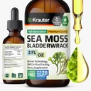 BIO KRAUTER Irish Sea Mos Drops - Chondrus Crispus Sea Mosss תוספת עם Bladderwrack - אלכוהול & סוכר חינם Iodine תוסף - 2 Fl.Oz.