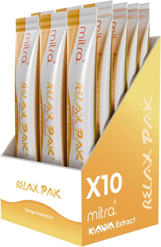 Mitra9 Kava אבקת להירגעPak - אורנג 'Dreamicle Kava לחלץ אבקה Packets | Mood Enhancer | Plant Based | מקדם Natural Calm & Clarity | Easy Open Single-משרתת Stick (10)