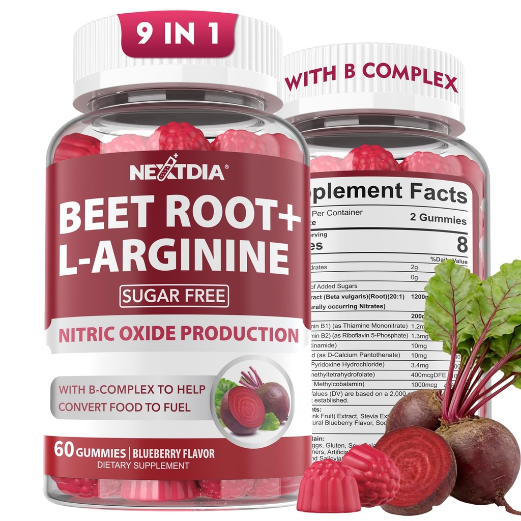 Beet Root Gummies & L-Arginine, Nitric Oxide תוספי עבור גברים ונשים w / Organic Beets, B1, B2, B3, B5, B6, Folate, B12 עבור אנרגיה Boost & Circulation תמיכה, סוכר חינם, 120 Cts, B3, B5, B5, B6, Folate, B12 עבור אנרגיה Boost & Circulation תמיכה, סוכר חינם, 120 C12, 120 Cts