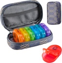 Serfeymi® Travel Pill מארגנת 2 פעמים A Day AM PM שדרג את תיבת הכדור של Rainbow Pill 7 Day עם Portable Zipper PU PU PU PU שיער, מארגנת תרופות עבור גלולות, ויטמינים, שמן דגים - 01 קווי 01