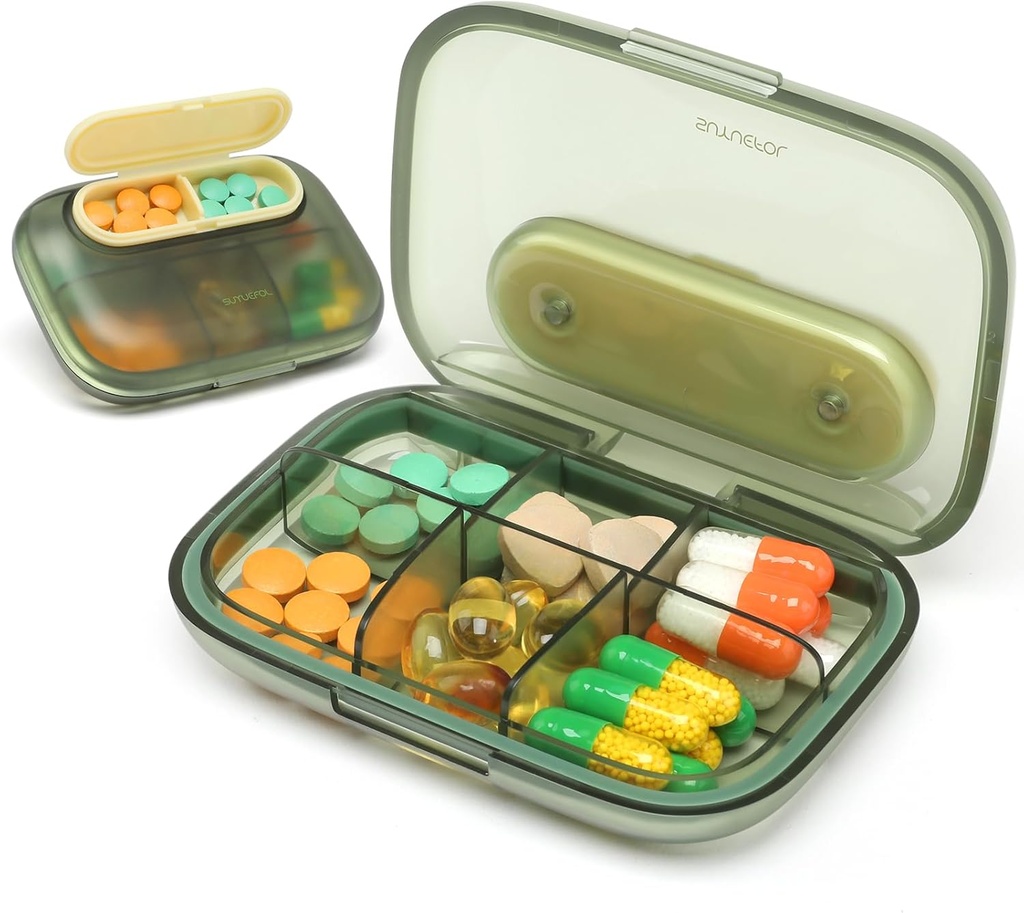 Toplive 6 השוואתיות Small Pill Case Travel Pill מארגנת תרופות Pocket Travel Case Portable Small Piller עם מגנטי Light-Proof Mini Pill Box, Green Green