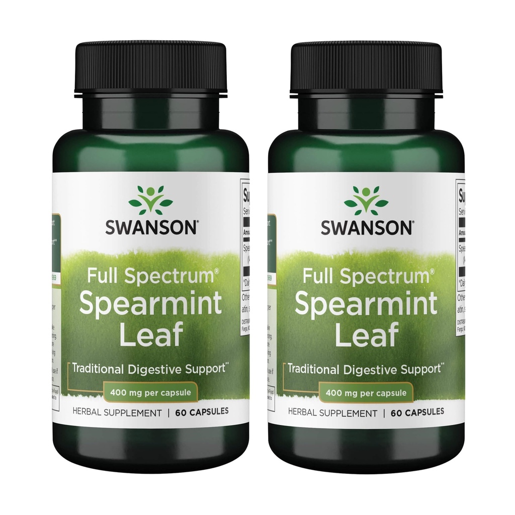 Swanson Spearmint Leaf (Mentha Spicata)-Full Spectrum Herbal תוסף תמיכה בבריאות העיכול ו-Mid Stomach בעיות - (60 קפסולות, 400 מ"ג כל) (2 Pack)