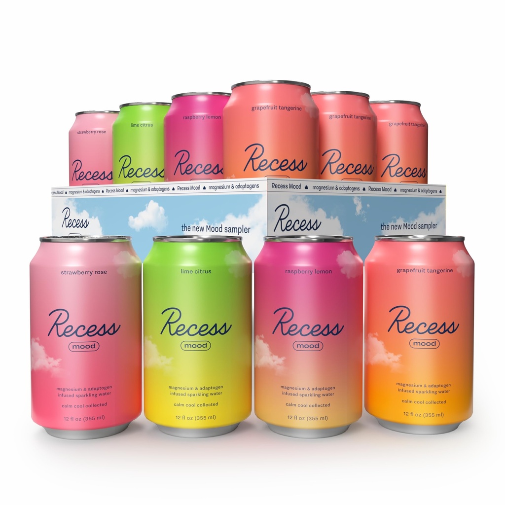 Recess Mood Magnesium & Fitogen לשתות, להירגע Beverage, 12 Ounce (Variety Pack, 12 Pack)