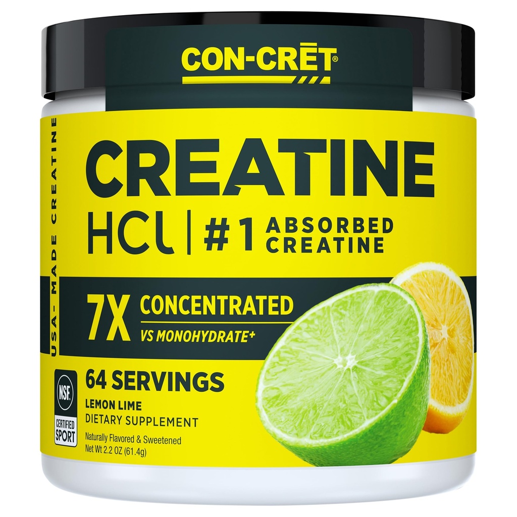 אבקת HCl ב- CON-CRET Creatine HCl; שריר, קוגניטיבי, אנרגיה סלולרית תמיכה; לא Bloating or Cramps | USA Made & NSF Certified | Lemon Lime (64שרת)