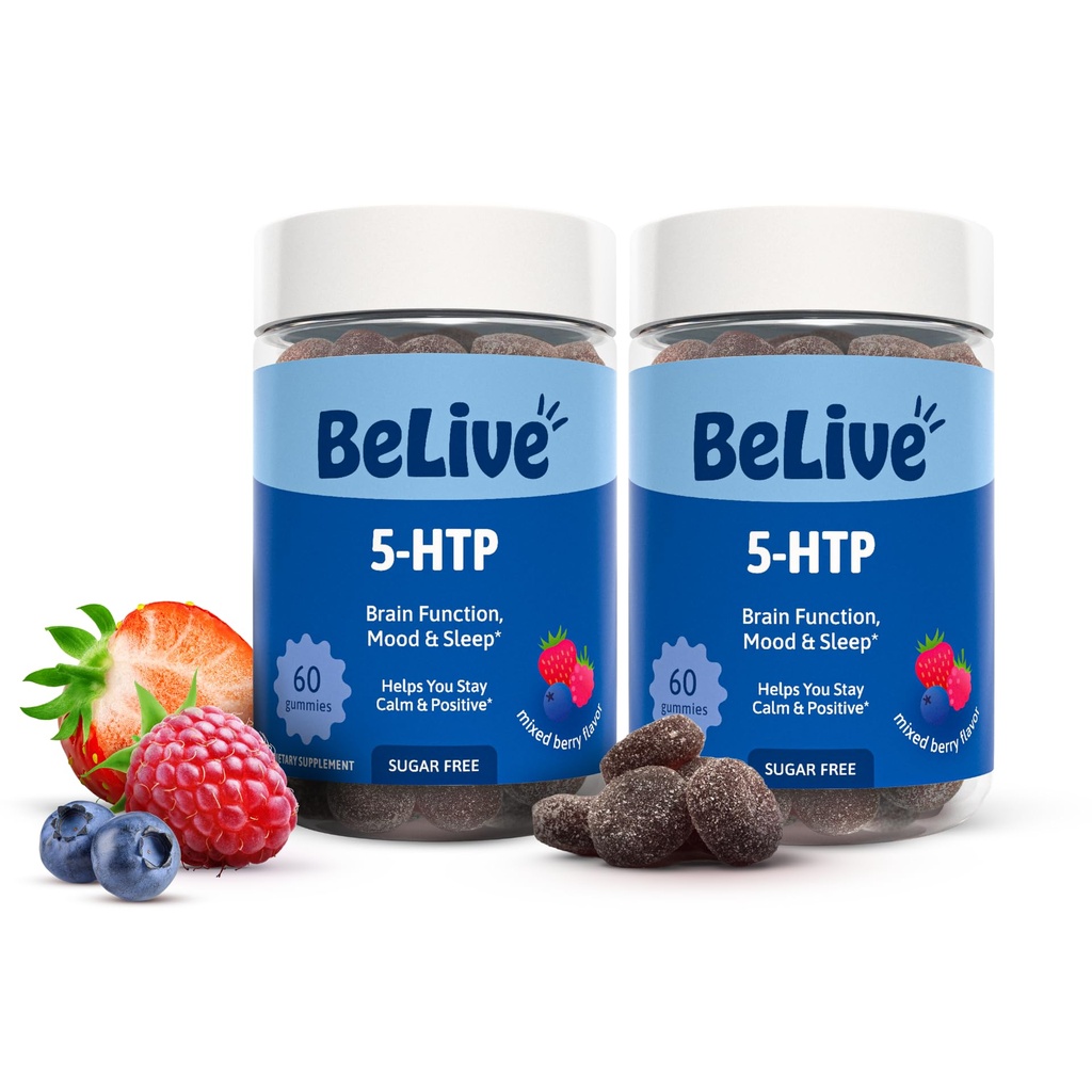 BeLive 5-HTP חניכיים - 2 Pack - 120 Ct I 5HTP Calming חניכיים עבור ריכוז מוגדל, הירגעות ומנוחה למבוגרים