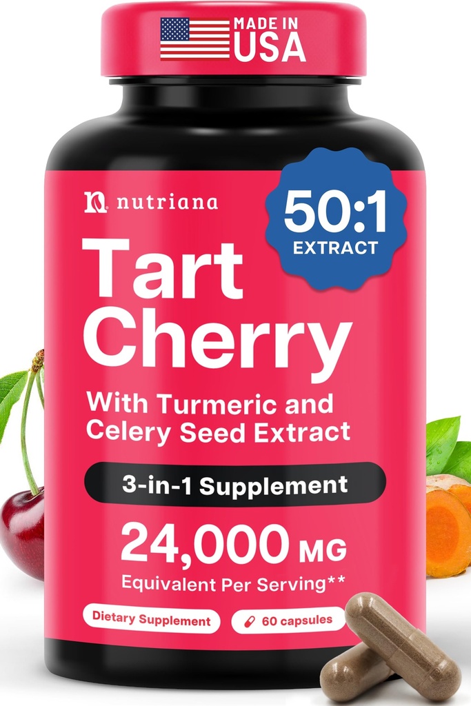 3 ב 1 Tart Cherry לחלץ קפסולות עם Turmeric & Celery Seed עבור רגליים ותמיכה משותפת Uric Acid Flush ניקויse & Purge Pills, 60 קפסולות Veggie Manufactured בארה"ב
