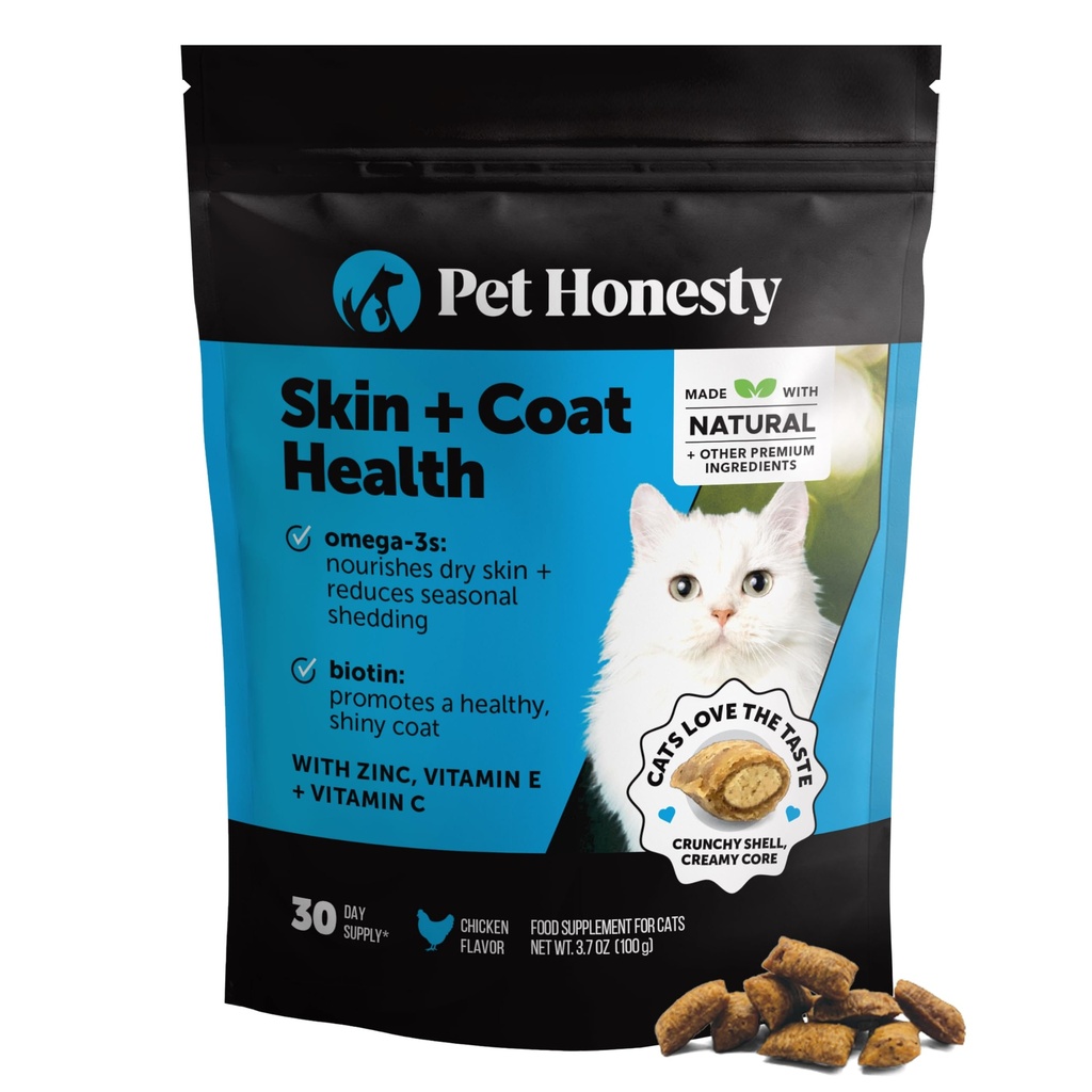 Cat Skin & Coat Health Crunchy & Creamy Chews - אומגה, ויטמין C + E, תוסף ביוטין, Soothes Skin ומקדם Shiny Coat, Cat Supplements & ויטמינים - עוף (30 יום אספקה)