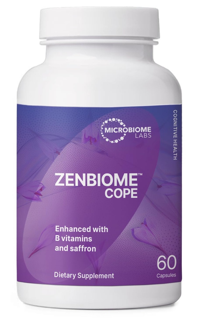 Microbiome Labs Zenbiome COPE - Probiotic Mood תמיכה תוספת עם ויטמין B6, B12 & Saffron Extract - Gut Health Probiotics for Women & Men - תמיכה בציר Gut-Brain (60 קפסולות)