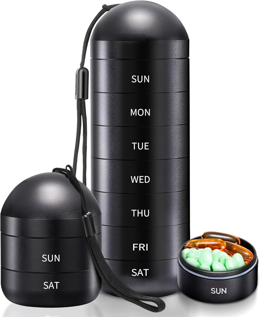 Zannaki Weekly Pill מארגנת 7 ימים ביום, Portable Metal Travel Waterהוכחה AMPM Pill Box,Large Pill Case Container, BPA חינם Daily Medicine ארגן Holder עבור ויטמין, שמן דגים, תוספת תוסף