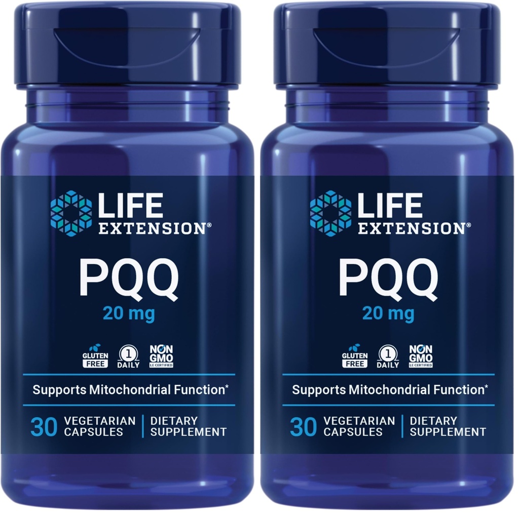 Life Extension PQQQ, pyrroloquinolineone, 20 מ"ג, מקדם את הצמיחה של חדש Mitochondria, Gluten-Free, non-GMO, Vegetarian, 1 Daily, 30 קפסולות (Pack of 2)