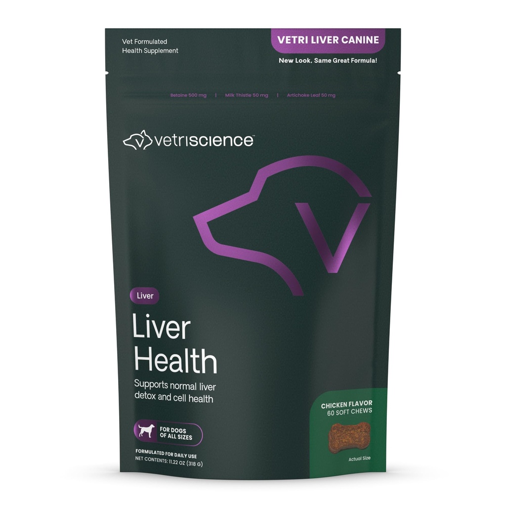 VetriScience Liver Health Chews with Milk Thistle, Vetri Liver Detox תוסף לכלבים, Turmeric and Artichoke for Liver Support and Detoxification, עוף, 60 הרוזן