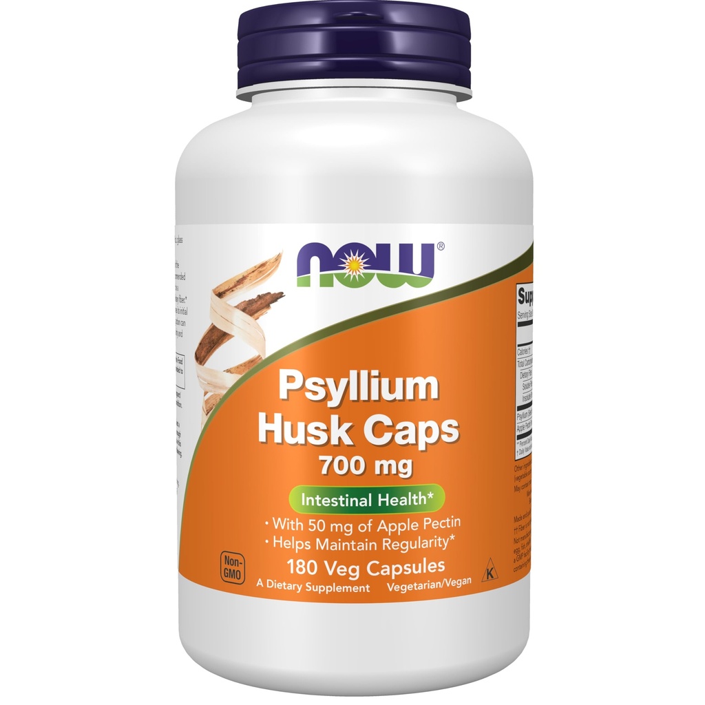תוספי מזון עכשיו, Psyllium Husk Caps 700 מ"ג עם 50 מ"ג של Apple Pectin, Intestinal Health *, 180 Veg כמוסות