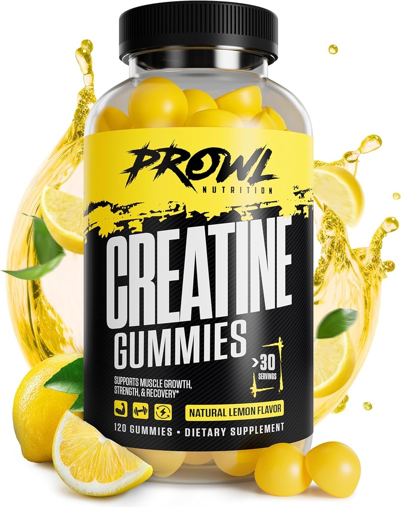 Creatine Monohydrate Gummies - קריטין חניכיים לגברים ונשים - צמיחה שרירית, כוח ושיקום - טבעוני, non-GMO, ו Gluten-Free - Natural Lemon Flavor - (30 משרתים, 120 הרוזן)
