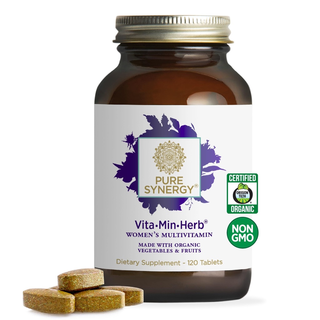 PURE SYNERGY Vita-MinHerb עבור נשים | תוספי ה- Multivitamin הנרחבים של נשים | Made with Organic Whole Food Non-GMO & Vegan Ingredients | תמיכה באנרגיה ובבריאות החיסון (120 טבליות)