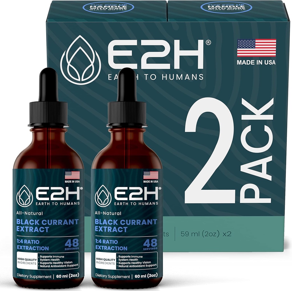 E2H Natural Black Currant Extractd - Immune System Health - Fast Absorbing נוזל (2 בקבוקים)