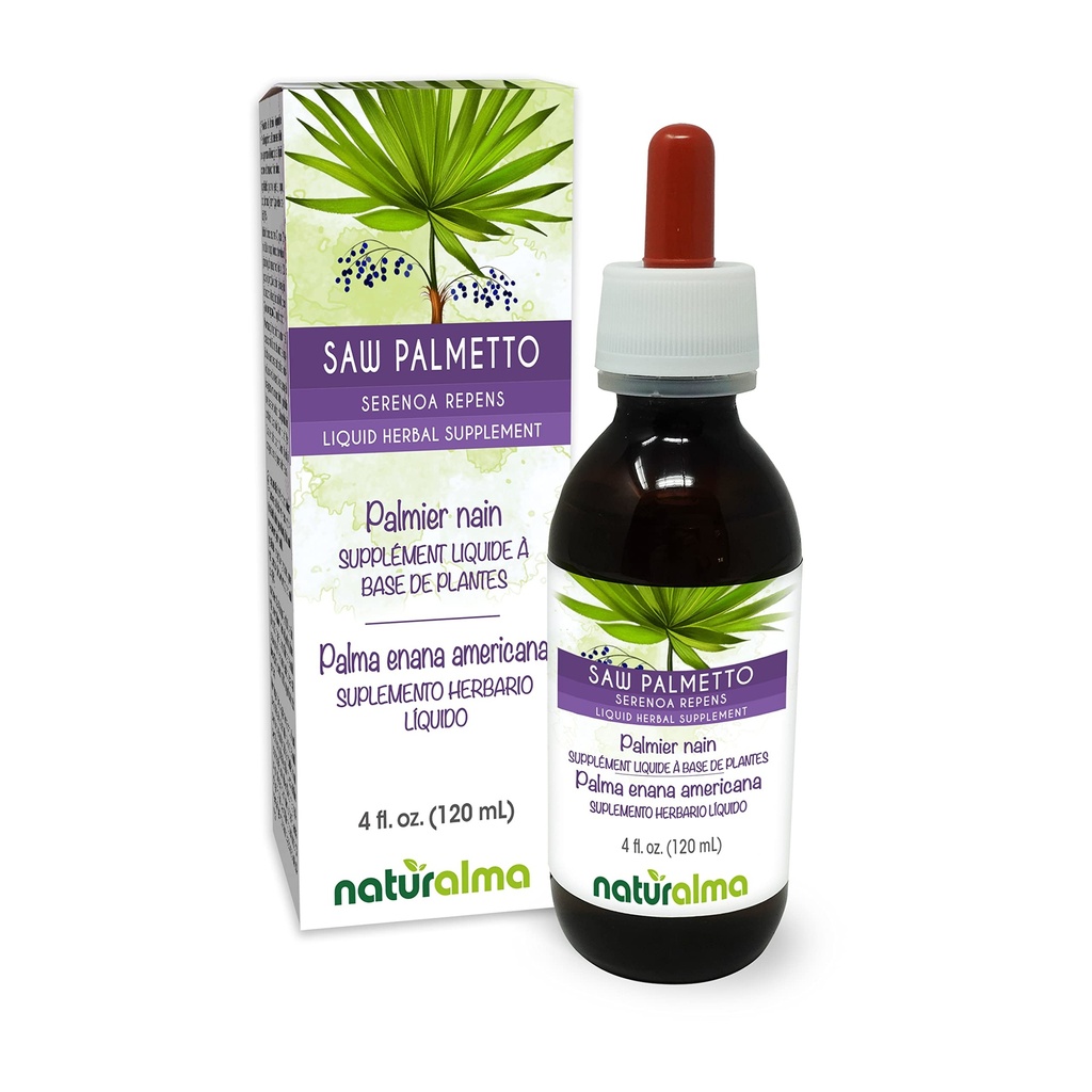 Naturalma Saw Palmetto (Serenoa repens או Sabal serrulata) פירות אלכוהול חינם טינקורה - 4 oz נוזל לחלץ טיפות - Herbal - טבעוני טבעוני