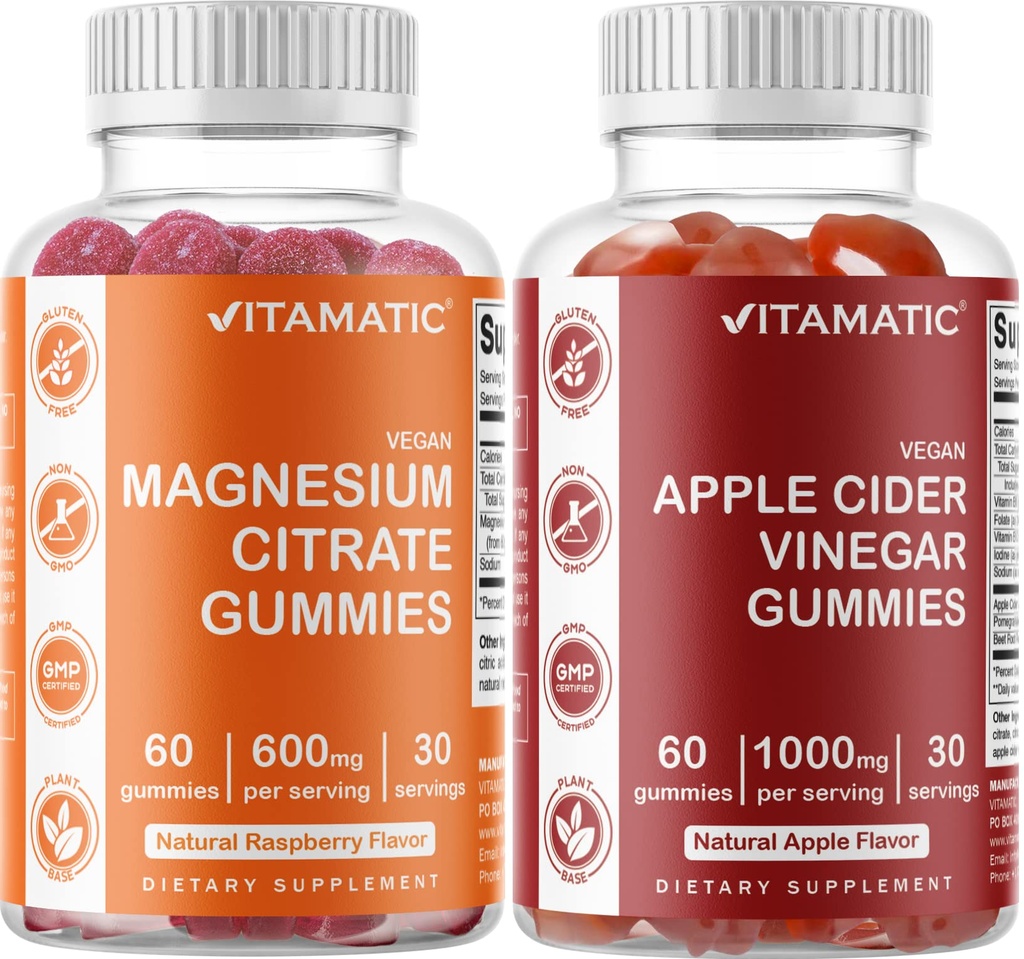 Vitamatic Magnesium & Apple Cider Vinegarmies - 60 ספירה טבעונית