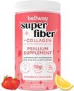 Bellway Super סיבים אבקה + Collagen, אבקת Psyllium Husk ללא סוכר עם Collagen Peptides ו Hyaluronic Acid for Gut Health, Skin, Nails, Bones & Joints, Strawberry Lemonade (11 משרתים)