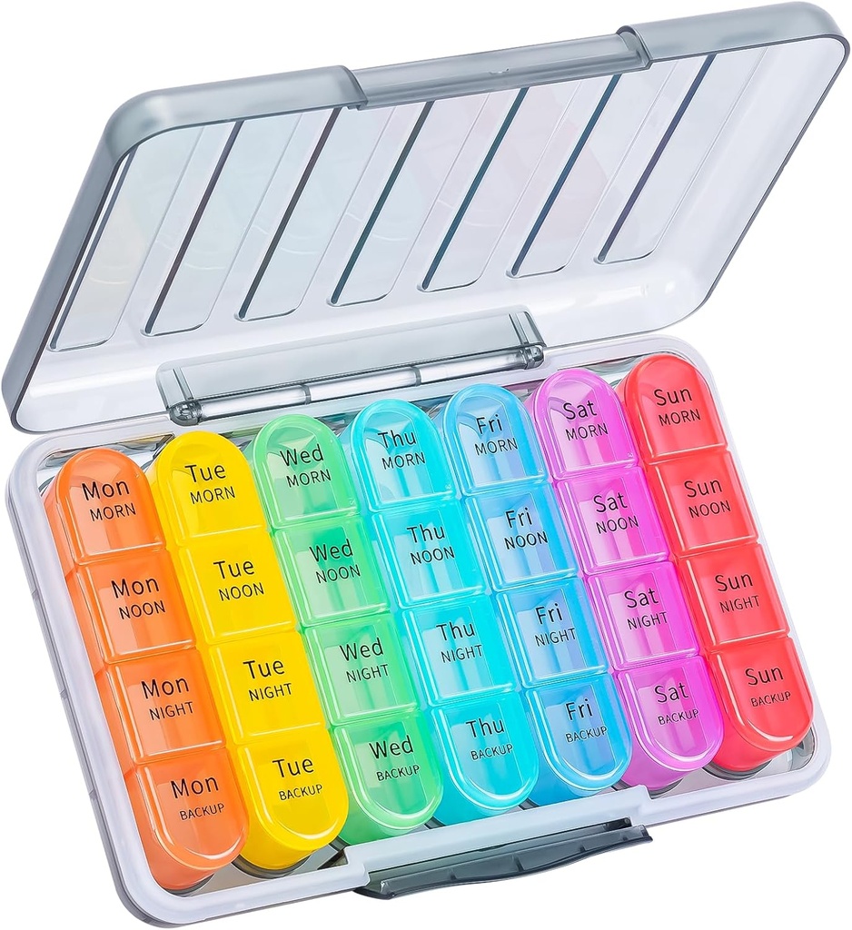 Daviky Weekly Pill מארגנת 4 פעמים ביום, Moisture-Proof Pill Box 7 Day, Daily Pill Case Medicine מארגנת Box Easy כדי לשאת, Travel Pill מארגנת עם 28 השוואתיות כדי להחזיק ויטמינים ומדידס