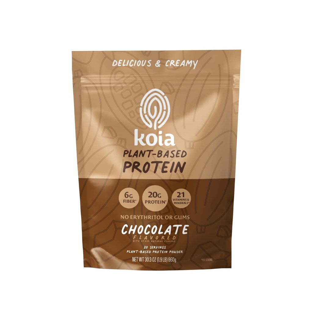 Koia Plant Based Protein Powder, Chocolate, 20g Protein, 3g Sugar, 6g Prebiotic Fiber, Pre & Post Workout, 21 Vitamins & Minerals, No Seed Oils, Dairy-Free, Gluten-Free, Non-GMO, 20 Servings, 30.3 Oz
