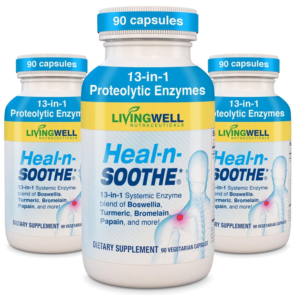 HEAL-N-SOOTHE Joint Support Supplements - Proteolytic Enzymes כמו Bromelain & Papain, עם Boswellia, Turmeric & ג'ינג'ר - מקדם תפקוד והגנת הגוף של חלבון