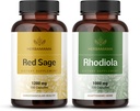 HerBAMAMA Red סייג' ו-Rodiola Kit - Bundle של 1200 מ"ג Red Sage Dan Shen & 1000 מ"ג Rhodiola Rosea כמוסות - טבעוני, non-GMO, Sugar & Gelatin-Free - 2 Pack
