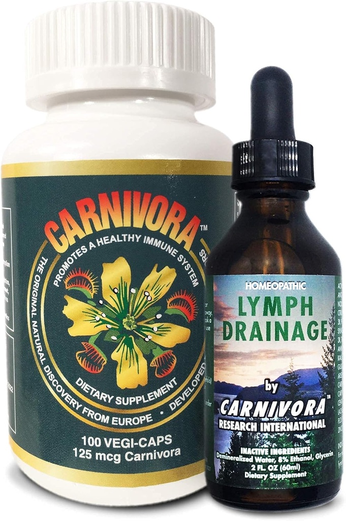 Carnivora The Ultimate Combo - Vegi Caps ו Lymph Drainage כדי לתמוך במערכת החיסון ו Flush Out Waste (Bundle עם 1 בקבוק Vegi Caps ו 1 בקבוק Lymph Drainage)