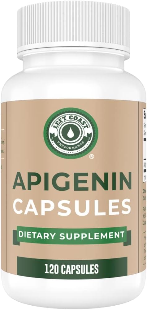 ביצועי החוף השמאליים Apigenin תוספת 50 מ"ג קפסולות - 4 חודשים אספקה - Powerful Flavonoid עבור שינה משופרת, הירגעות ומתח