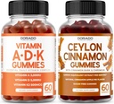 ADK Gummies ויטמין D3 K2 (60 מסטיקנים) - תוספת עם D & K - 10 טבעוני תוספת - Ceylon Cinnamon (60 קפסולות) תמיכה כללית של בריאות - תוספי Ceylon - ומיוצר בארה"ב